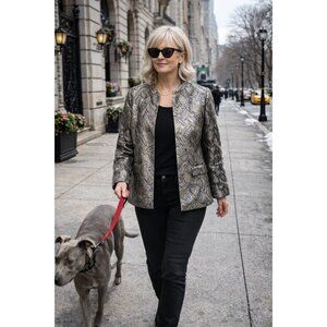 Kasper Womens Metallic Champagne Blazer Jacket 14P Petite Textured NWT